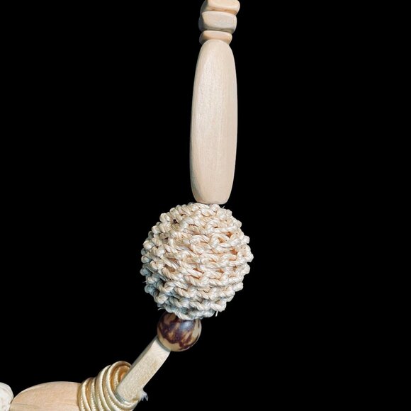 Boho Natural Wood Bead Necklace Earrings Set Chunky Statement Artisan Jewelry - Picture 5 of 10